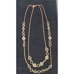 27" Charming Charlie Gold Tone Double Strand Necklace Pavé Crystals